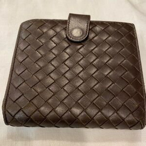 Bottega Veneta dark brown trifold  Leather Wallet